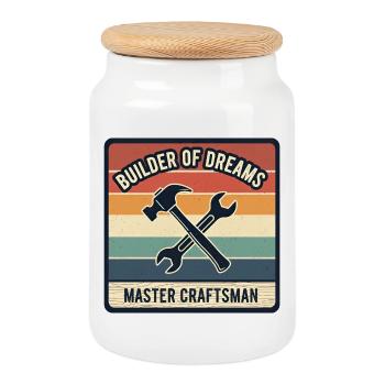 Conception de chemise artisan de Master Builder of Dreams - Boîte à biscuits avec couvercle en bois - blanc - Devant