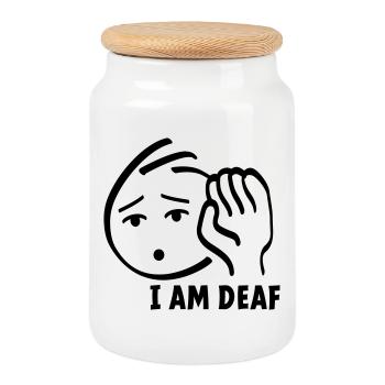 I am deaf, look at me when speaking or speaking - Cookie Jar with Wooden Lid - white - Front