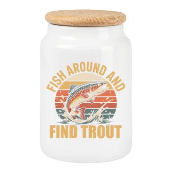 Plaisir de la pêche et capture de truites – Motif Petri Heil - Boîte à biscuits avec couvercle en bois - blanc - Devant