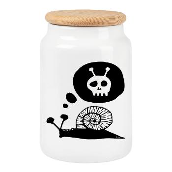 CAGOUILLE_bzzz_black - Keksdose mit Holzdeckel - Weiß - Vorne