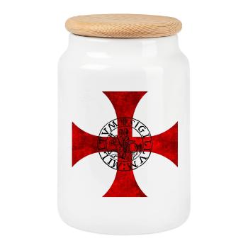 Templar Cross – Cross pattée and seal - Cookie Jar with Wooden Lid - white - Front