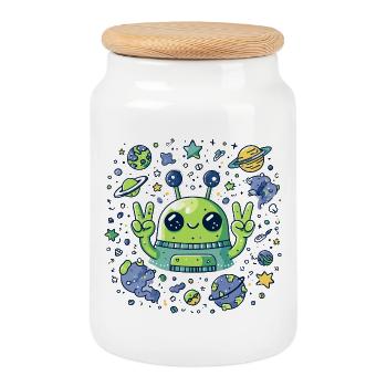 Signe de paix extraterrestre galactique - Boîte à biscuits avec couvercle en bois - blanc - Devant
