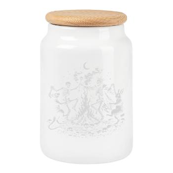 Squelette au clair de lune, roi, lapin nad ra Cercle de danse - Boîte à biscuits avec couvercle en bois - blanc - Devant