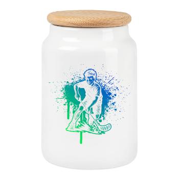 Floorball Love Clear Look for Floorball - Cookie Jar with Wooden Lid - white - Front