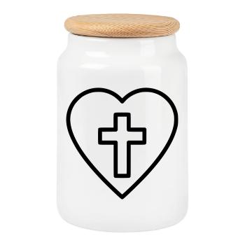 Cœur avec Cross, Amour Vecteur de Foi - Boîte à biscuits avec couvercle en bois - blanc - Devant