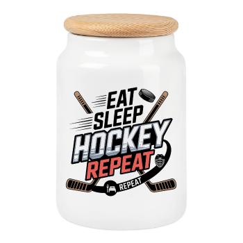 Manger Sommeil Hockey Répéter – Vie sportive des amateurs de hockey - Boîte à biscuits avec couvercle en bois - blanc - Devant