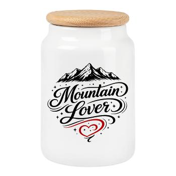 Mountain Lover - Cookie Jar with Wooden Lid - white - Front