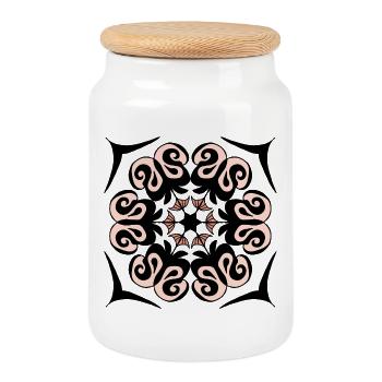 Flower Spiral Pink Circle Design - Cookie Jar with Wooden Lid - white - Front