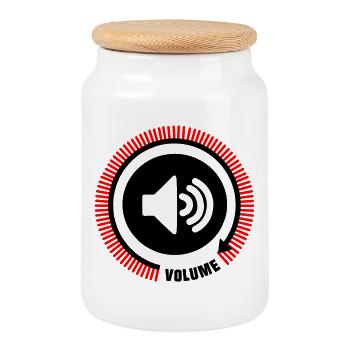 Speaker Volume Lines - Cookie Jar with Wooden Lid - white - Front