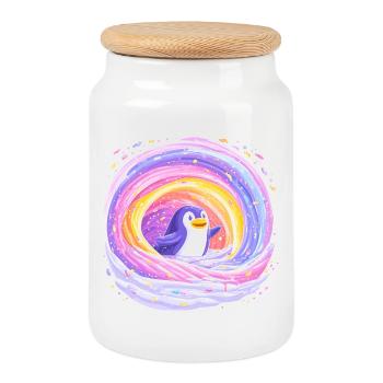 Manchot arc-en-ciel dans le vortex - Boîte à biscuits avec couvercle en bois - blanc - Devant