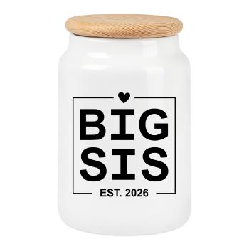 Big Sis Est 2026 - Cookie Jar with Wooden Lid - white - Front