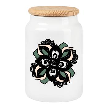 Blossom Mandala Green-Peach - Cookie Jar with Wooden Lid - white - Front