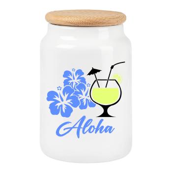 Aloha Hibiskus Tropen-Drink - Keksdose mit Holzdeckel - Weiß - Vorne