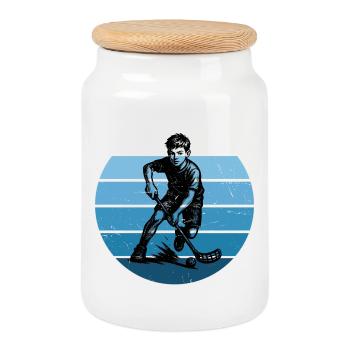Iconic floorball motif - Cookie Jar with Wooden Lid - white - Front