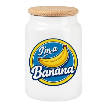 Banana Costume Carnival Fruit Stickers Yellow Funny - Cookie Jar with Wooden Lid - white - Front