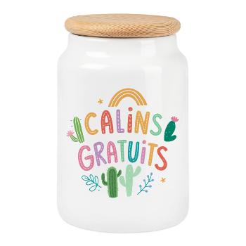 Câlins Gratuits Cactus - Boîte à biscuits avec couvercle en bois - blanc - Devant