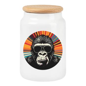Gorilla Retro Sunglasses Pop Art - Boîte à biscuits avec couvercle en bois - blanc - Devant
