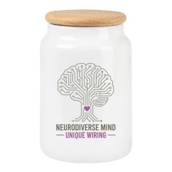 NEURODIVERSE MIND Unique Wiring Awareness  - Cookie Jar with Wooden Lid - white - Front