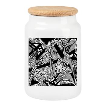 Black and White Abstract Design No. 4 - Cookie Jar with Wooden Lid - white - Front