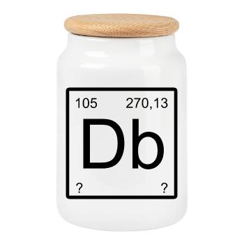 Dubnium Element Typography - Cookie Jar with Wooden Lid - white - Front
