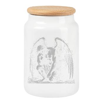 L’ange ailé déchu en contemplation - Boîte à biscuits avec couvercle en bois - blanc - Devant