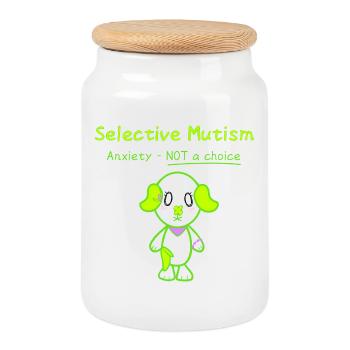 KawaiiDOGGOS - Clover "Selective mutism" print - Cookie Jar with Wooden Lid - white - Front