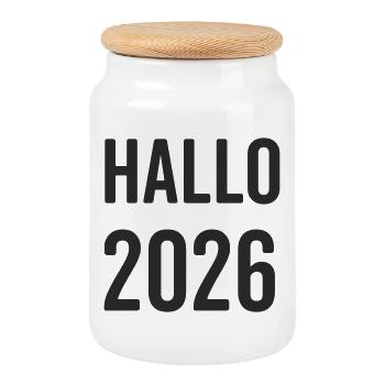 Hello 2026 - Cookie Jar with Wooden Lid - white - Front