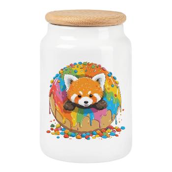 Regenbogen Donutfuchs - Keksdose mit Holzdeckel - Weiß - Vorne