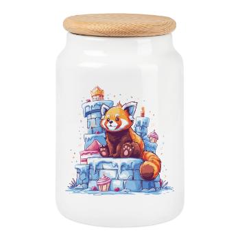 Roter Panda auf Eisburg - Keksdose mit Holzdeckel - Weiß - Vorne