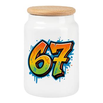 Six Seven Graffity - Cookie Jar with Wooden Lid - white - Front
