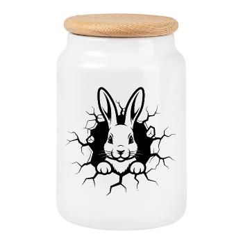 Hase Wanddurchbruch Niedliches Tiermotiv - Keksdose mit Holzdeckel - Weiß - Vorne
