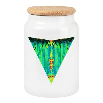 Totem Numérique, Gardien Néon, Bête de Symétrie - Boîte à biscuits avec couvercle en bois - blanc - Devant