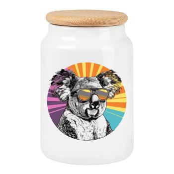 Koala mit Sonnenbrille im Retro Regenbogen - Keksdose mit Holzdeckel - Weiß - Vorne