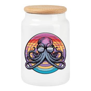 Octopus Retro Surf - Boîte à biscuits avec couvercle en bois - blanc - Devant