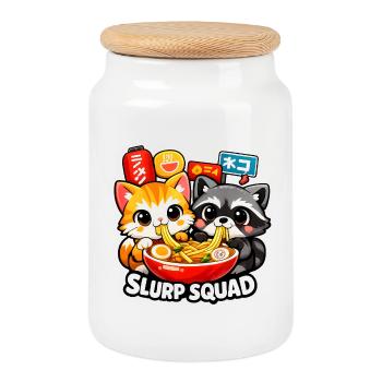 Ramen noodle soup - Cookie Jar with Wooden Lid - white - Front
