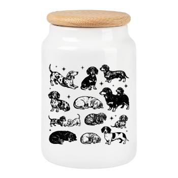 Teckel teckel rétro années 90 - Boîte à biscuits avec couvercle en bois - blanc - Devant