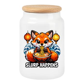 Ramen Fuchs Slurp Happens - Keksdose mit Holzdeckel - Weiß - Vorne