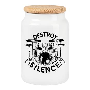 Destroy Silence Drummer - Boîte à biscuits avec couvercle en bois - blanc - Devant