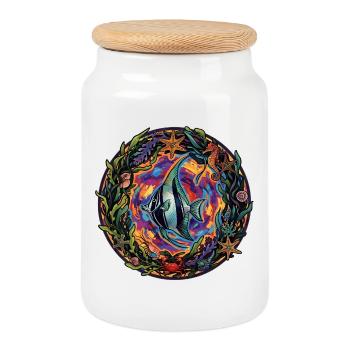 Colorful reef fish in the tropical sea - Cookie Jar with Wooden Lid - white - Front
