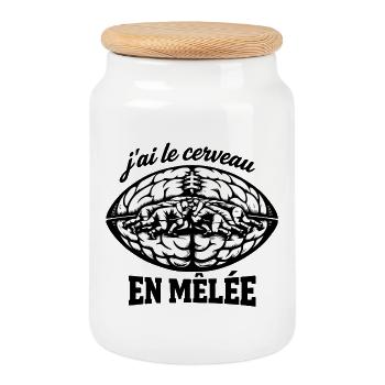 Cerveau en mélée - Rugby humour - Boîte à biscuits avec couvercle en bois - blanc - Devant