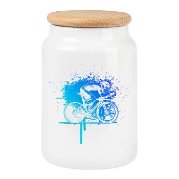 Funny road bike motif - Cookie Jar with Wooden Lid - white - Front