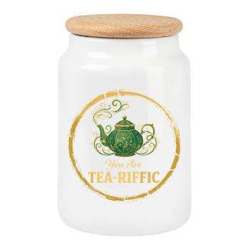 You Are Tea-Riffic – Vintage Teekanne Wortwitz - Keksdose mit Holzdeckel - Weiß - Vorne