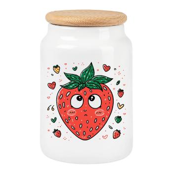 Kawaii Erdbeere mit neugierigen Augen - Keksdose mit Holzdeckel - Weiß - Vorne