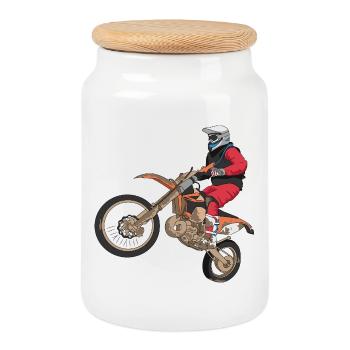 Dirt Biker - Cookie Jar with Wooden Lid - white - Front