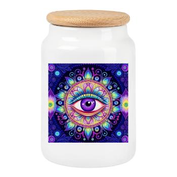 Œil dans un mandala coloré - Boîte à biscuits avec couvercle en bois - blanc - Devant