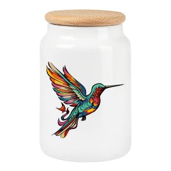 Bande dessinée Colibri Oiseau - Boîte à biscuits avec couvercle en bois - blanc - Devant