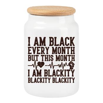 Mois noir Mois Battement de Cœur Poing - Boîte à biscuits avec couvercle en bois - blanc - Devant