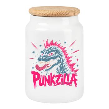 Punkzilla Funny Punk Rock Dinosaur Monster Art - Cookie Jar with Wooden Lid - white - Front