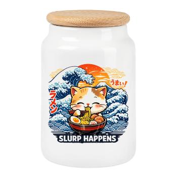Un ramen, c’est un « slurp de chat » - Boîte à biscuits avec couvercle en bois - blanc - Devant