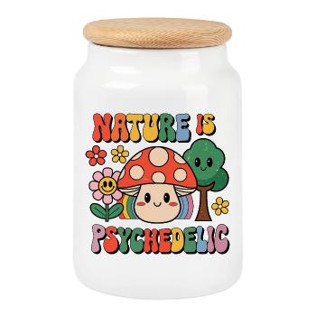 La nature est un champignon rétro psychédélique - Boîte à biscuits avec couvercle en bois - blanc - Devant